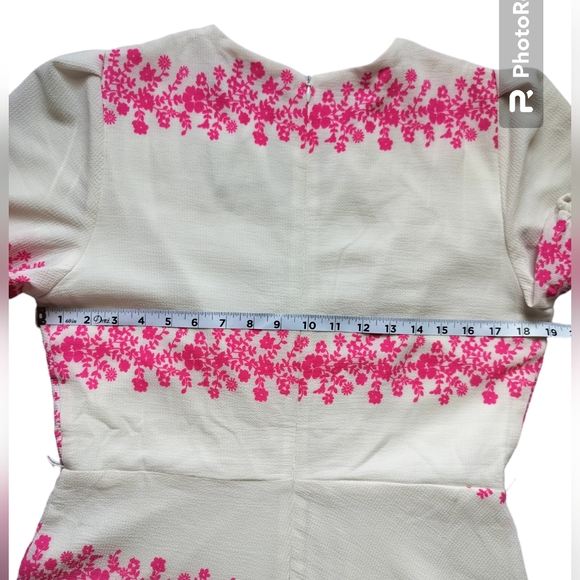 Danny and Nicole Ivory hot pink floral stripe textured faux-wrap dress size 12 - Picture 13 of 16